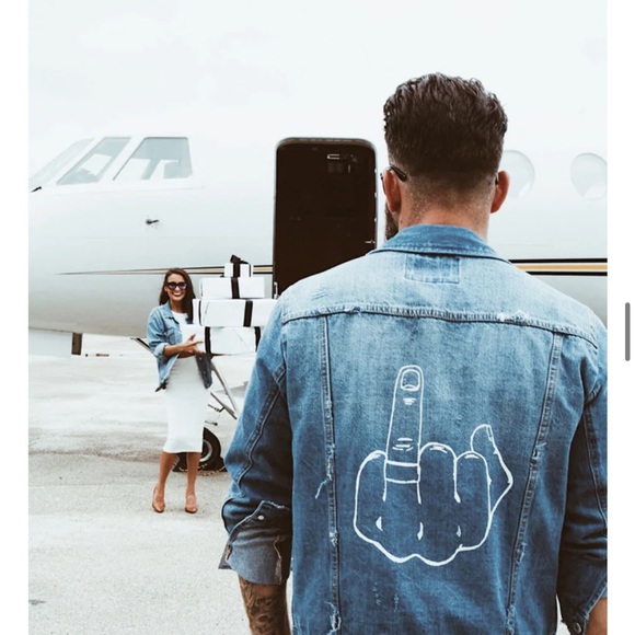 Two Give em the finger Jean Jackets for Him and Her - Picture 3 of 5